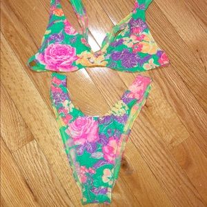 Vintage high cut floral pattern bikini